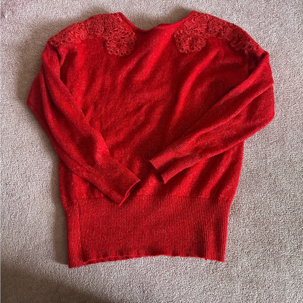 Elle Sparkle Red Sweater with Lace Details